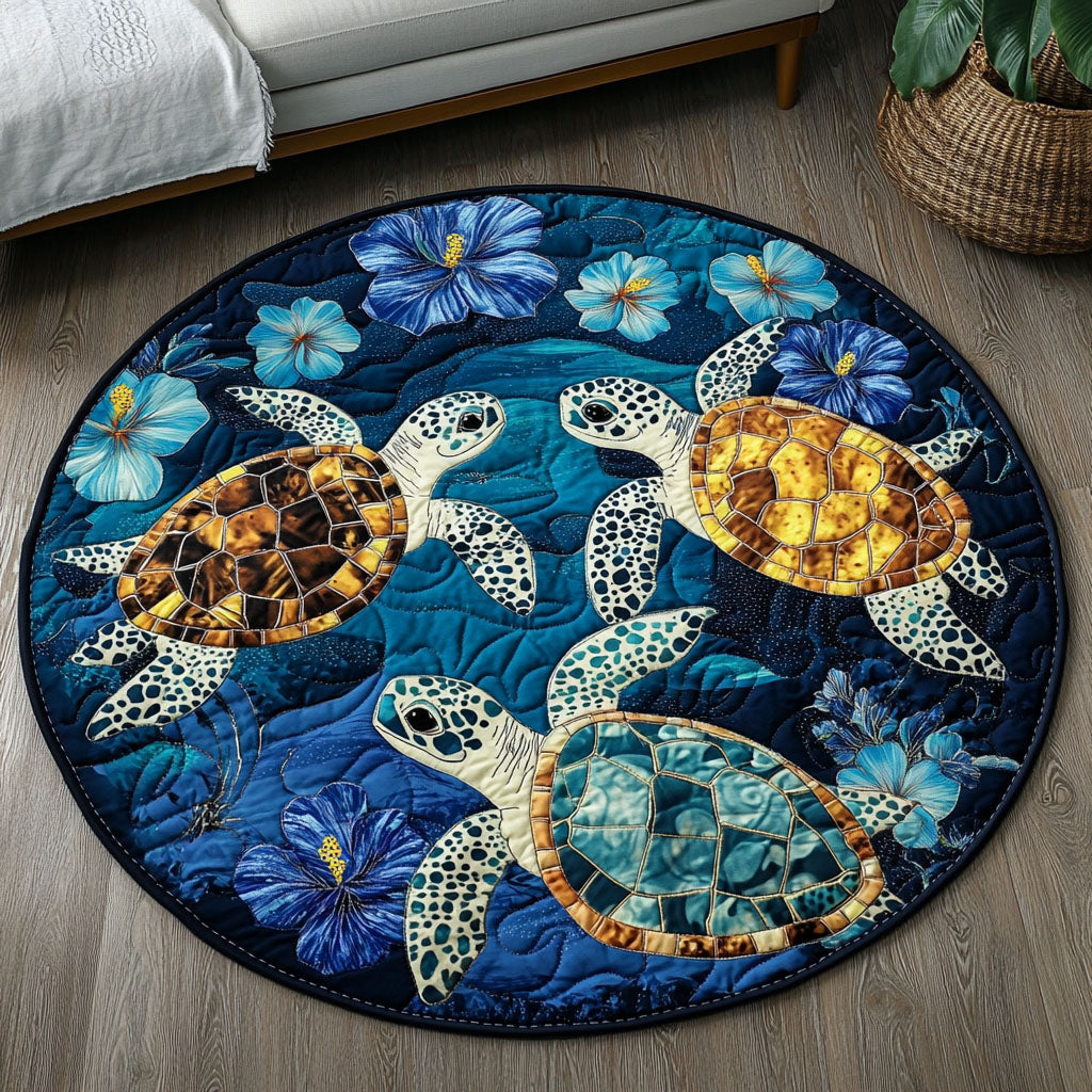 Golden Shell Serenity Quilted Round Mat Home Decor Items Cute Turtle Lover Gift Ideas