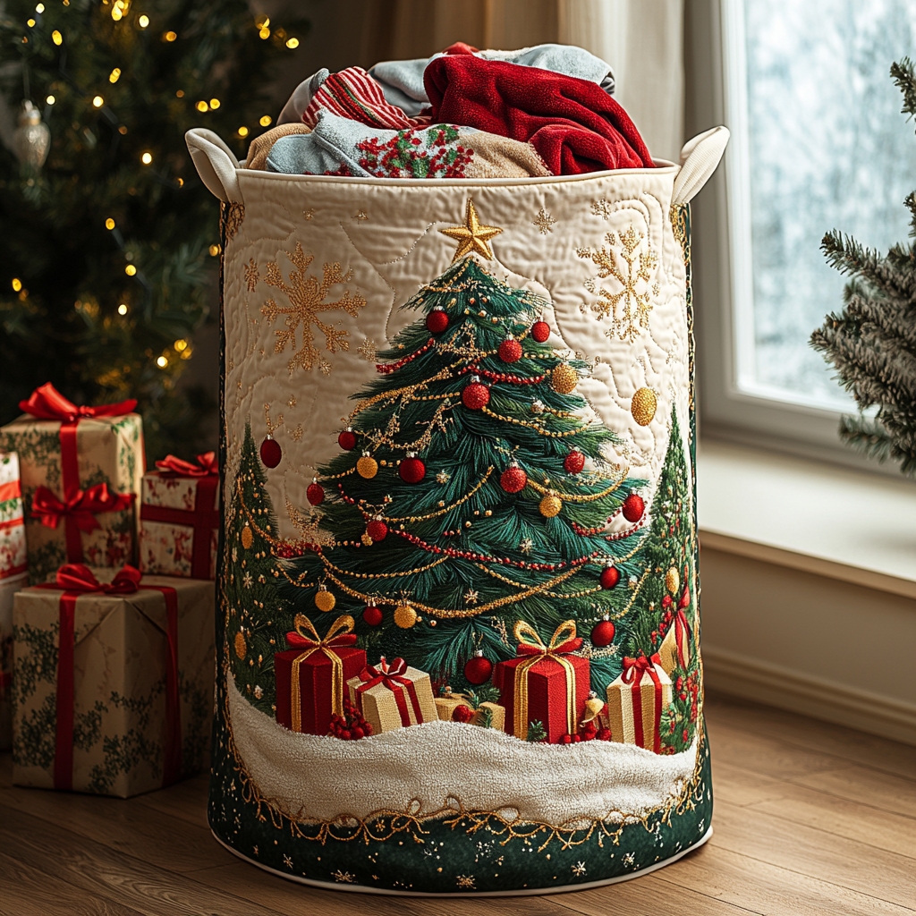 Golden Spruce Quilted Laundry Basket Farmhouse Laundry Room Decor Best Christmas Gifts For Women