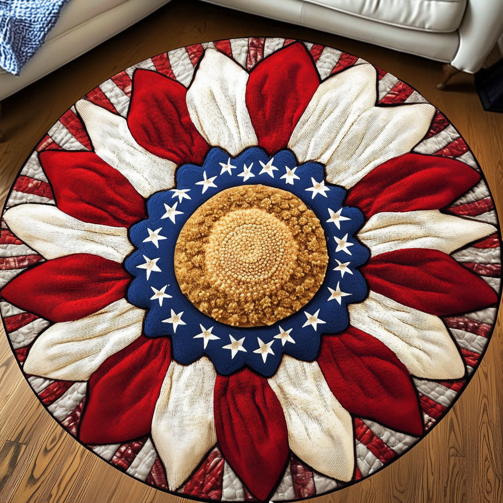 Golden Starburst Quilted Round Mat Large Round Rugs For Living Room Patriotic Presents