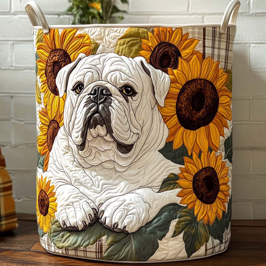 Golden Sun Bulldog Quilted Laundry Basket Best Clothes Hamper Frenchie Mom Gifts