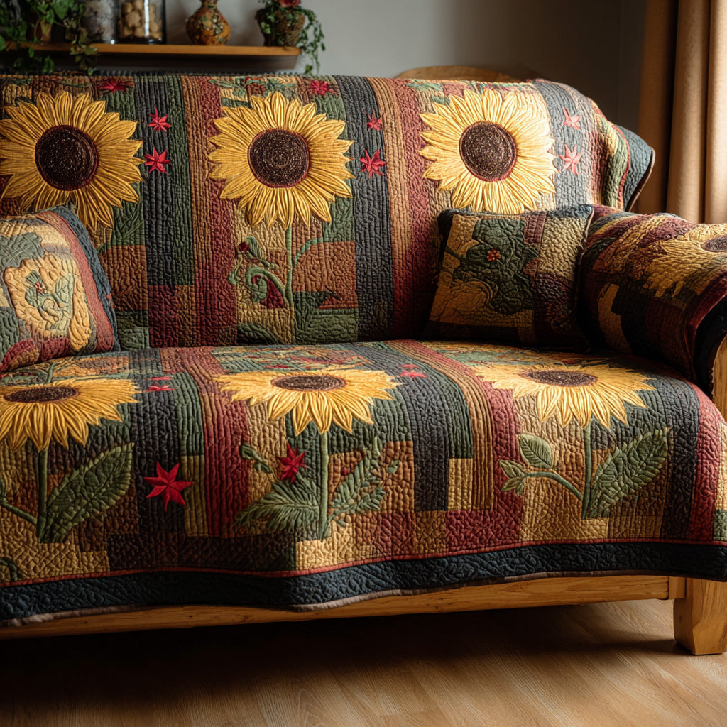 Golden Sun Quilted Sofa Cover Couch Slipcovers Sunflower Gifts For Women