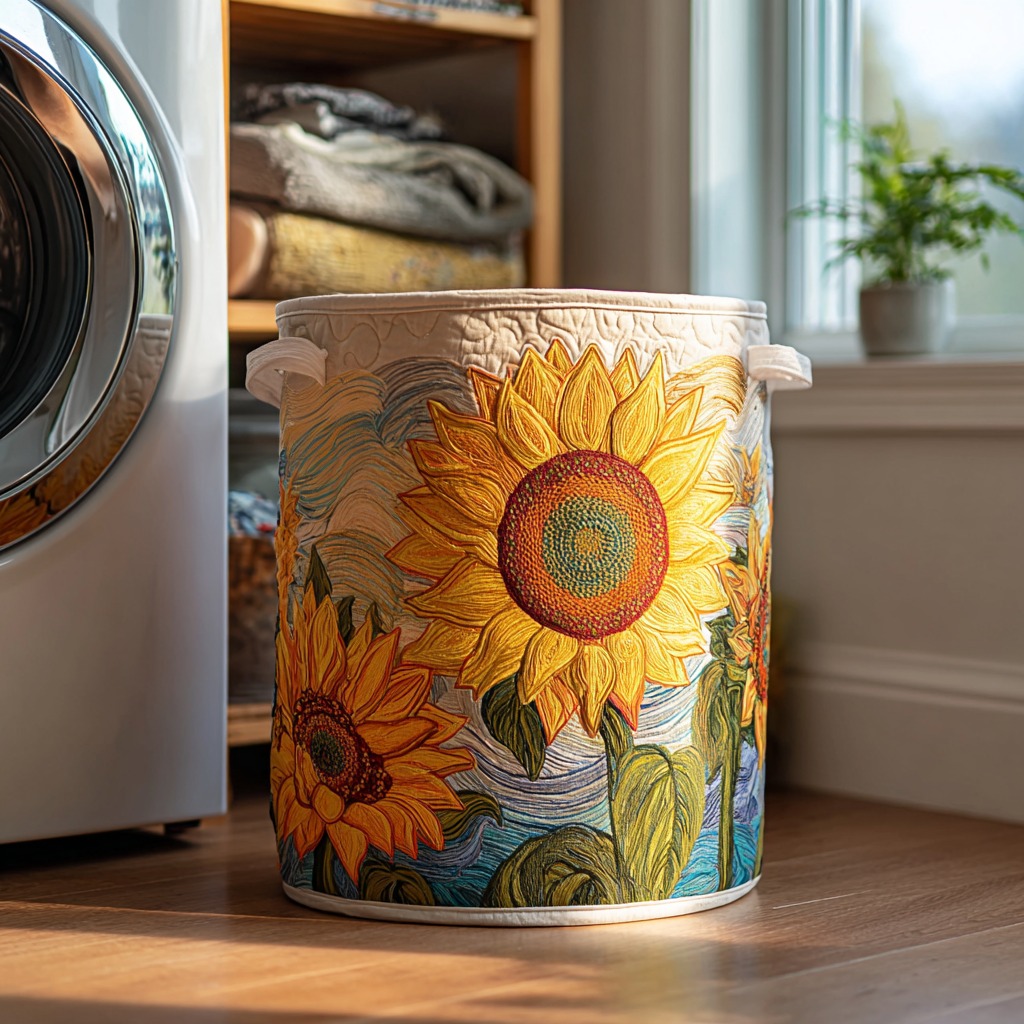Golden Sunflower Quilted Laundry Basket Best Foldable Laundry Basket Great Mothers Day Ideas