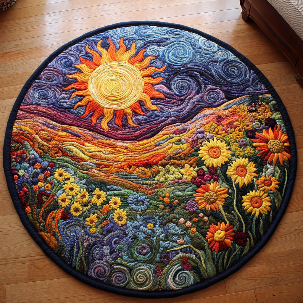 Golden Sunflower Quilted Round Mat Round Indoor Area Rugs Moms Day Gift Ideas
