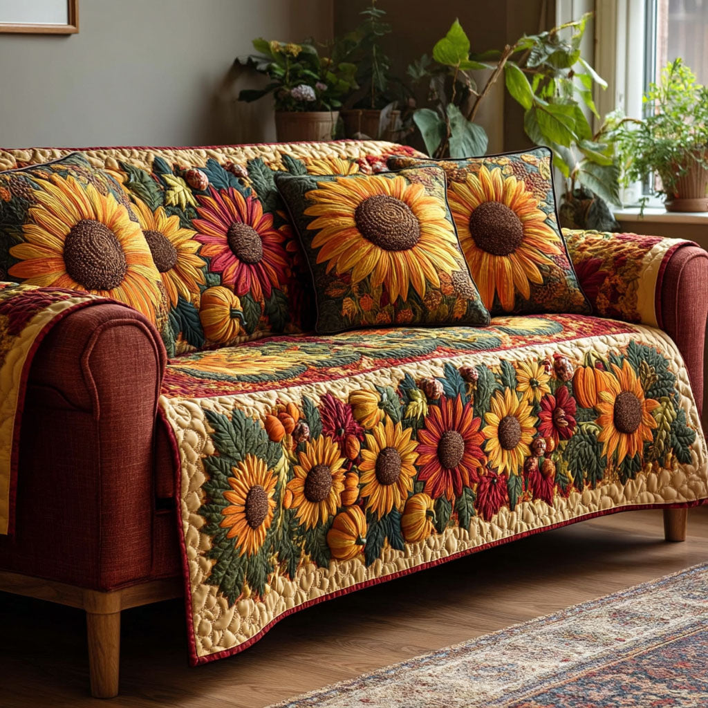 Golden Sunflowers Quilted Sofa Cover Living Room Decor Sunflower Gifts For Her