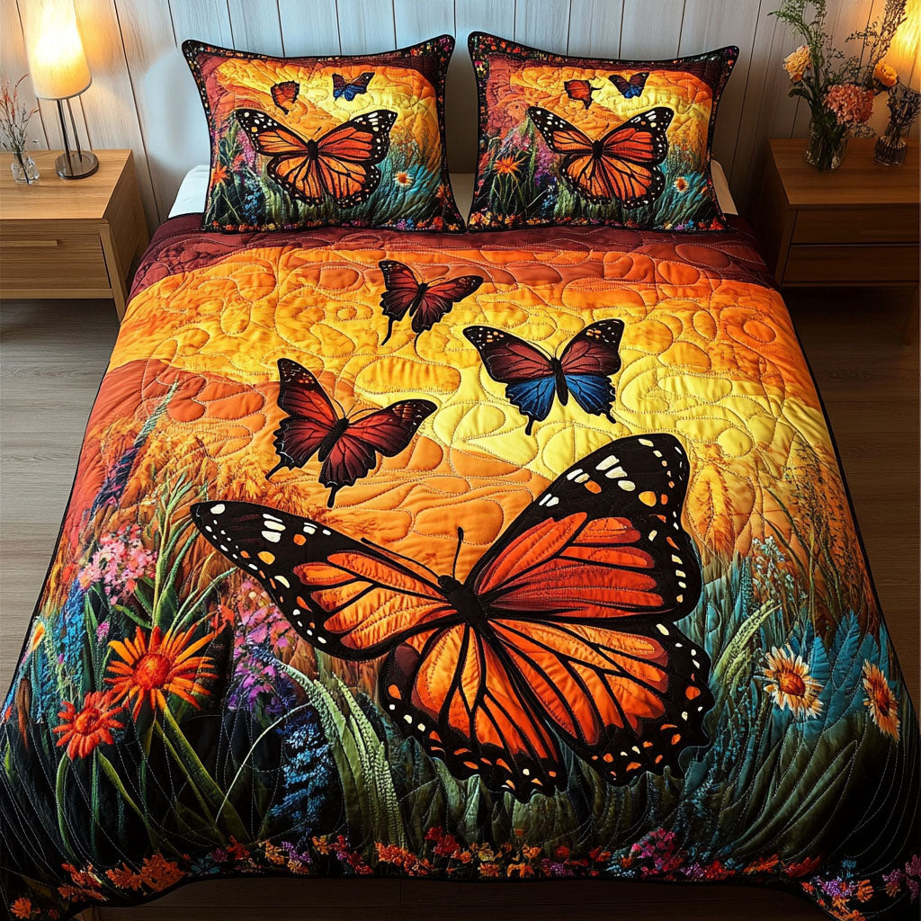 Golden Sunset Flight Quilted Bedding Set Cute Bedroom Decor Butterfly Gifts For Mom