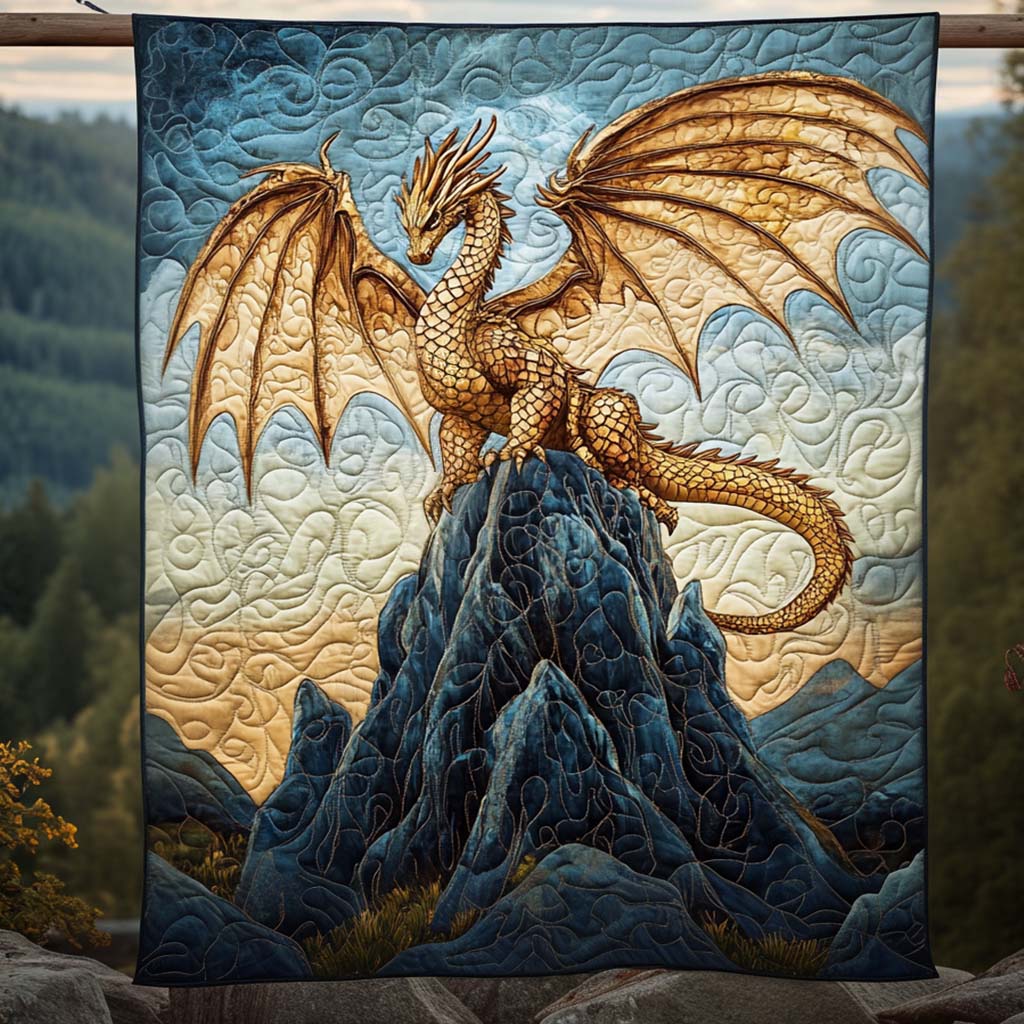 Golden Talon Quilted Blanket Bed Decor Unusual Dragon Gifts