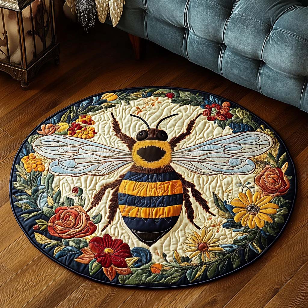 Golden Throne Quilted Round Mat Rug With Circles Present Ideas For Bee Lovers
