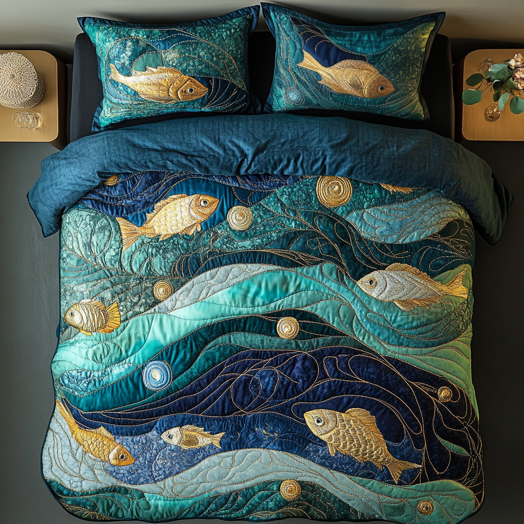 Golden Tides Quilted Bedding Set Best Comforter Sets Gift Ideas For Ocean Lovers