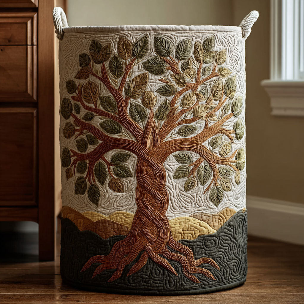 Golden Tree Quilted Laundry Basket Tree Of Life Washing Basket Rustic Nature Decor Gift