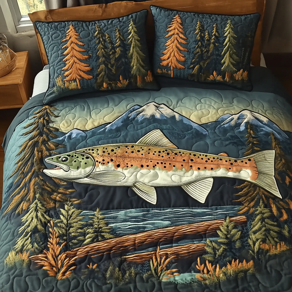 Golden Trout Quilted Bedding Set Unique Bed Sheets Special Gifts From Dad To Daughter
