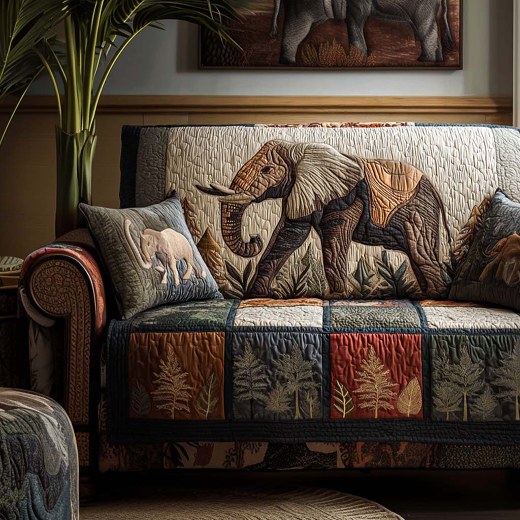 Golden Tusks Quilted Sofa Cover Sofa Chair Covers Elephant Themed Gifts