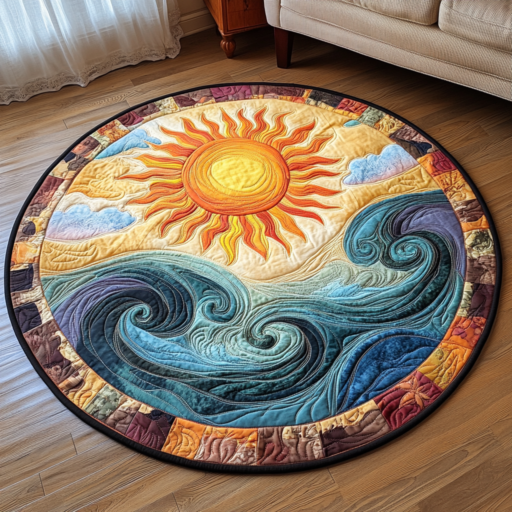 Golden Wave Quilted Round Mat Round Carpets And Rugs Meaningful Gifts For Mom