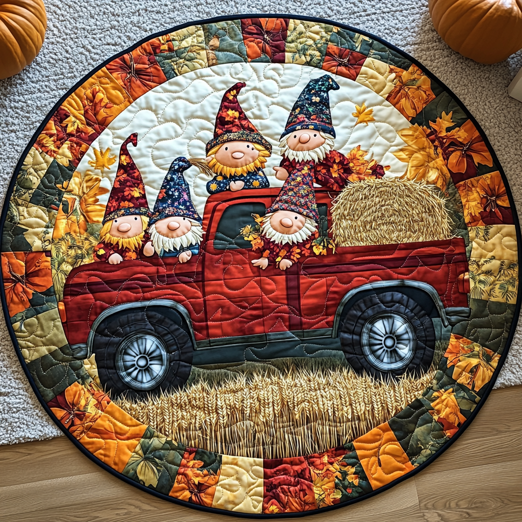 Golden Whispers Quilted Round Mat Circle Floor Mat Cute Fall Gift Ideas