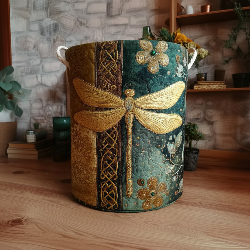 Golden Wing Haven Quilted Laundry Basket Dragonfly Garden Clothes Hamper Nature Lover Gift
