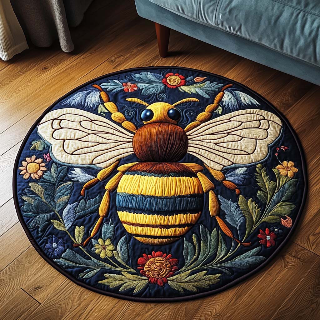 Golden Wing Whimsy Quilted Round Mat Round Area Rugs For Living Room Bee Mothers Day Gifts