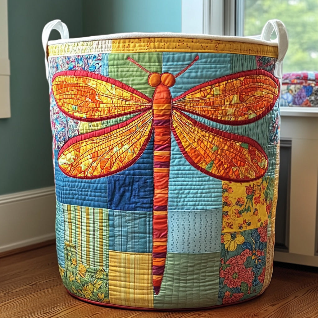Golden Wings Quilted Laundry Basket Home Decor Shop Dragonfly Lover Gifts For Women
