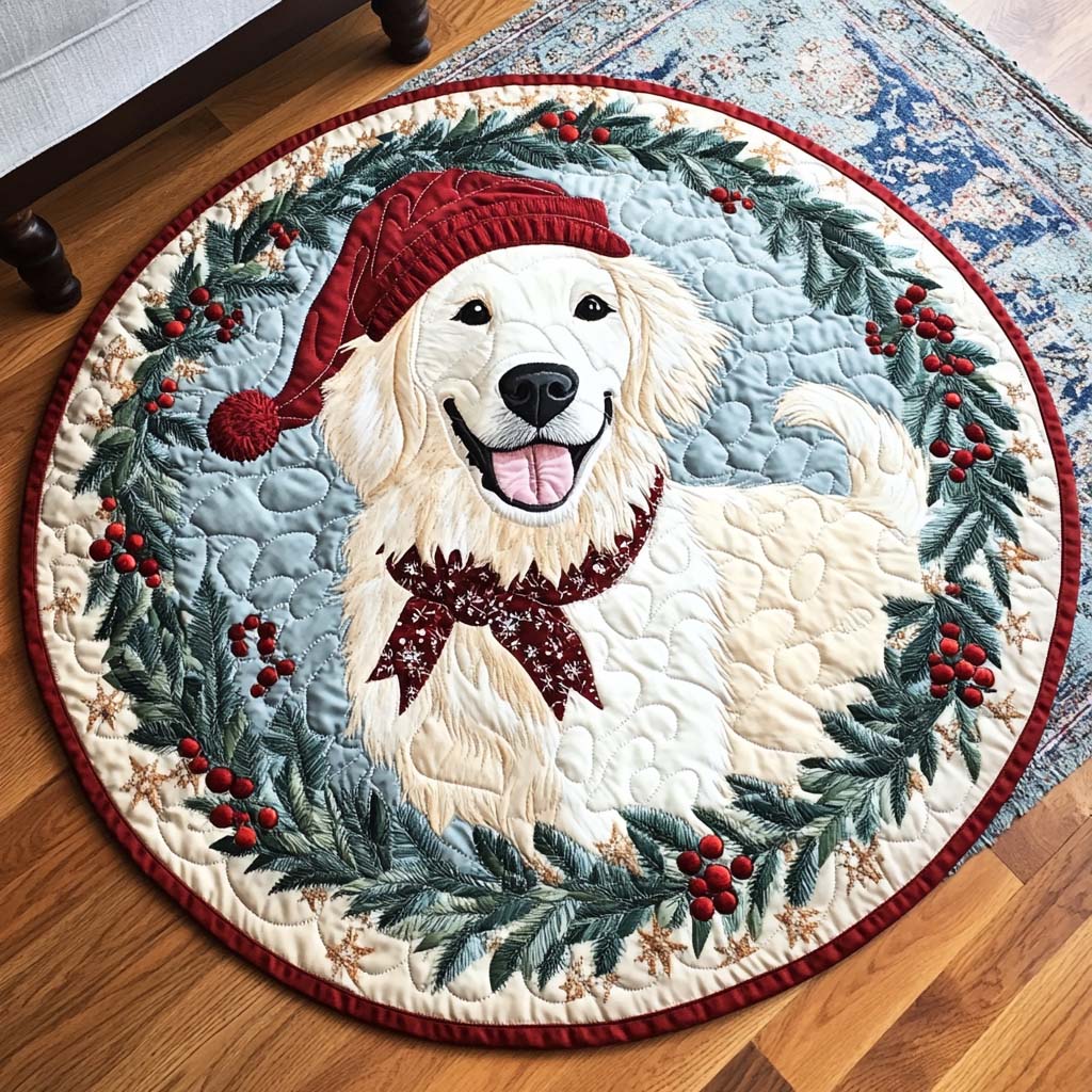 Golden Winter Wish Quilted Round Mat Indoor Round Rugs Doggy Gifts For Humans