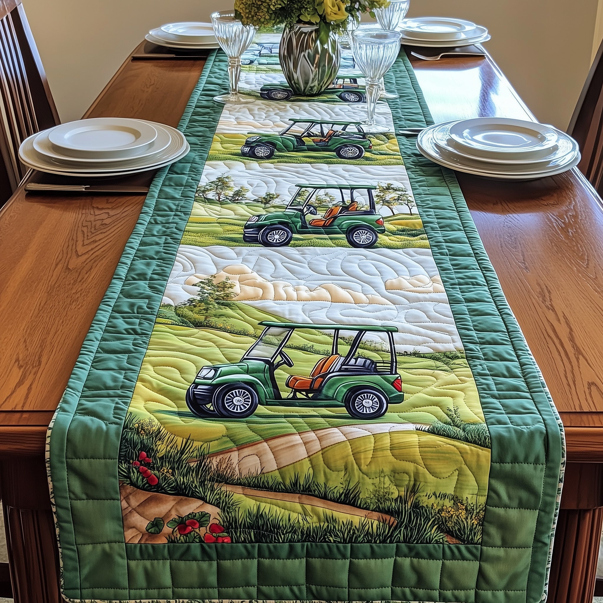 Golf Cart Quilted Table Runner Boho Macrame Table Runner Golf Gifts For Golfers