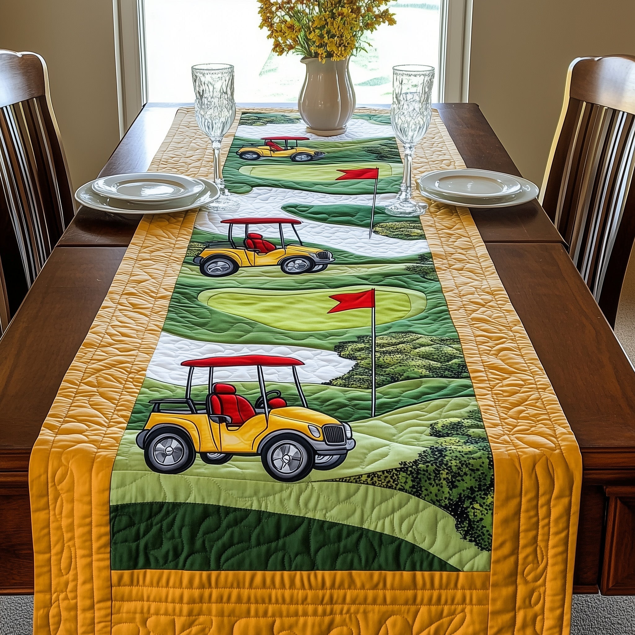Golf Cart Quilted Table Runner Dining Room Table Decor Best Golf Gifts