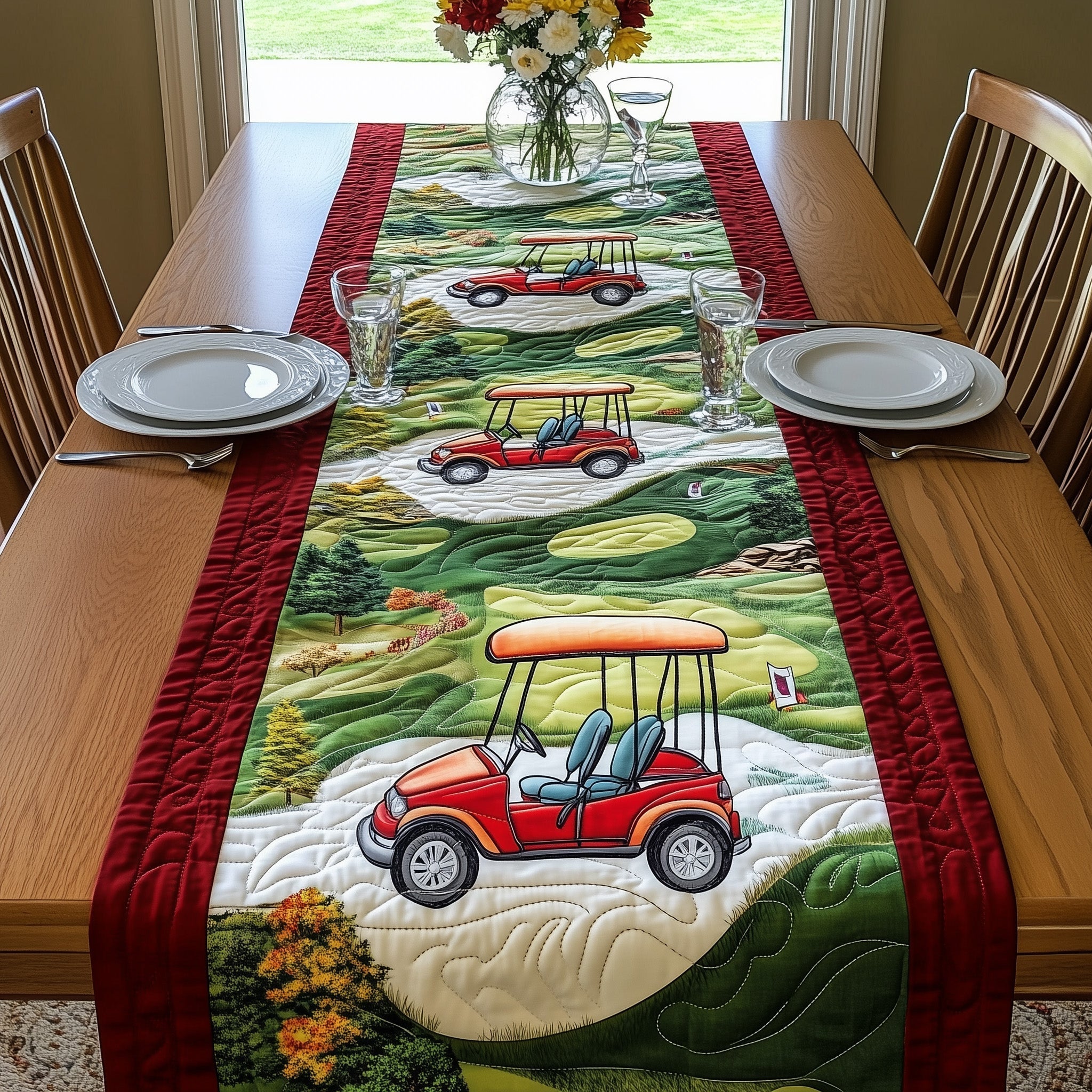 Golf Cart Quilted Table Runner Dining Table Decor Ideas Mens Gifts Golf