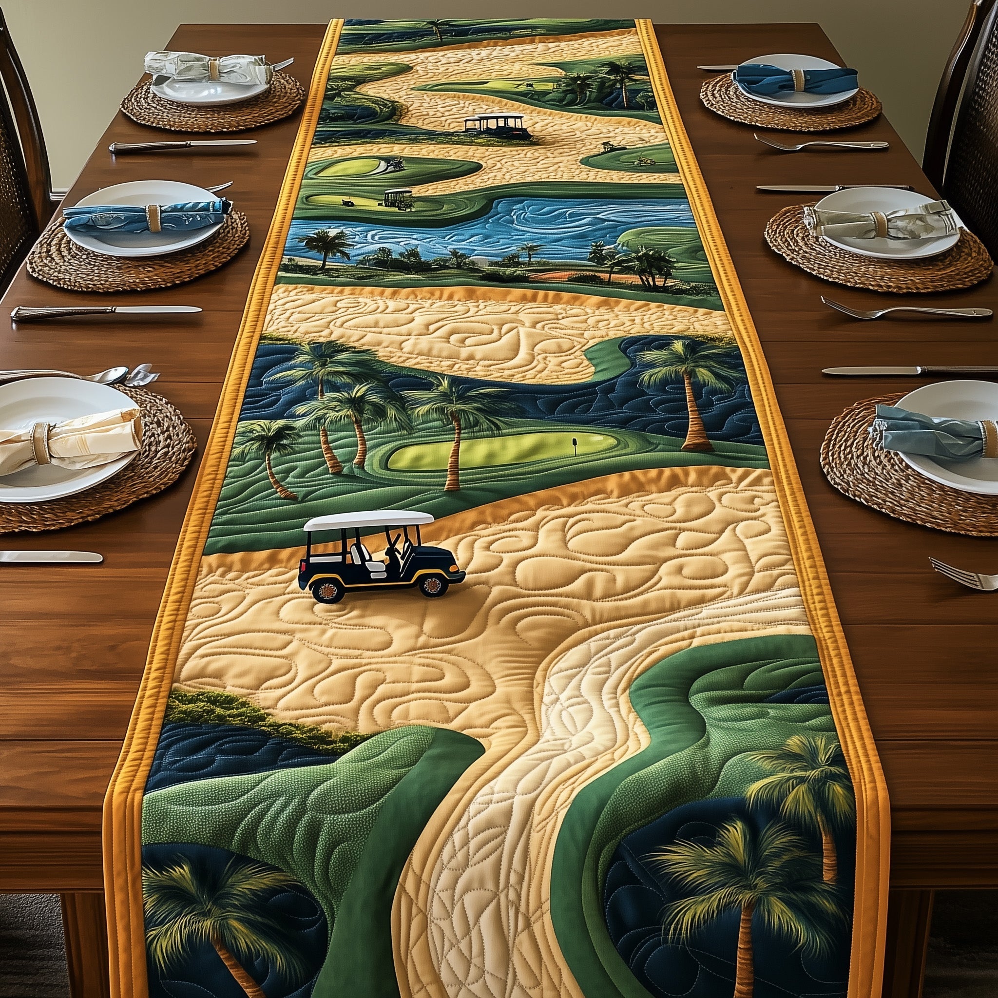 Golf Course Dream Quilted Table Runner Unique Table Runner Ideas Golf Gifts For Dad
