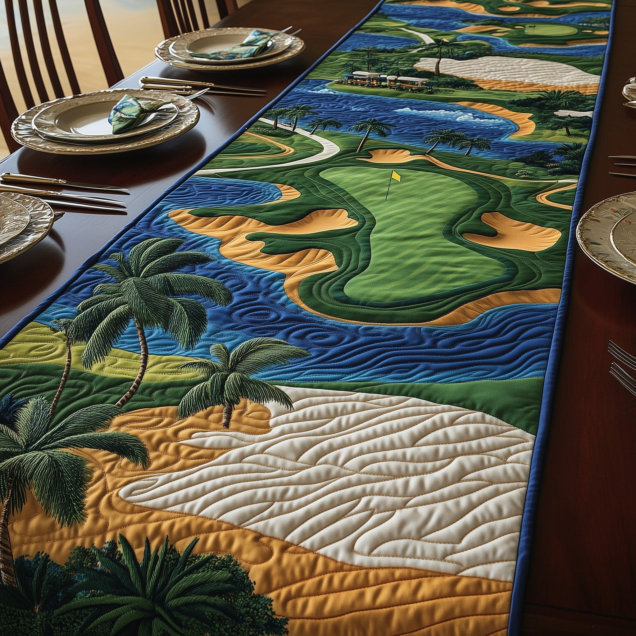 Golf Course Dream Quilted Table Runner Unusual Table Runners Golf Presents For Dad
