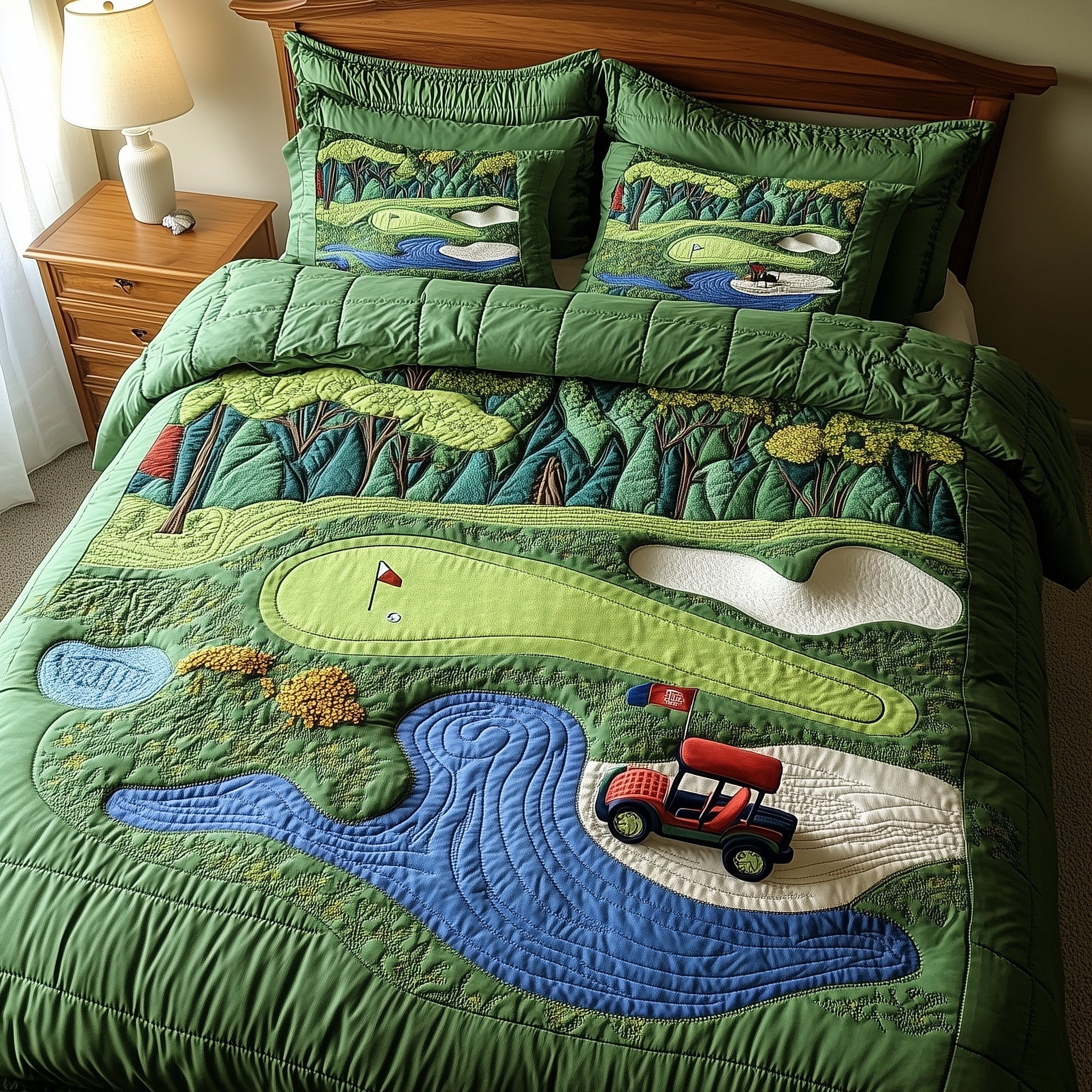 Golf Course Quilted Bedding Set Best King Size Sheets Fathers Day Presents Golf