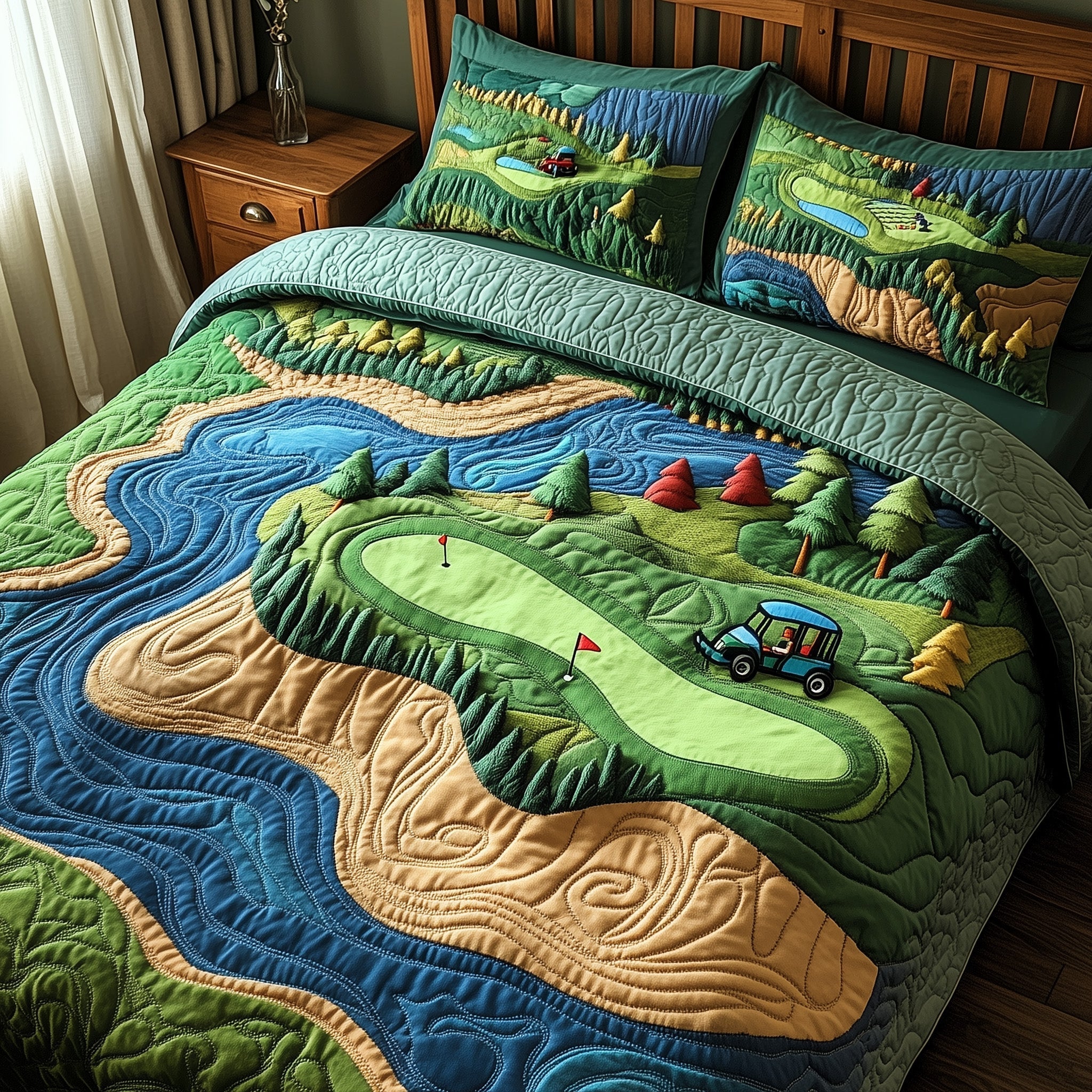 Golf Course Quilted Bedding Set Best Queen Sheets Golf Humor Gifts
