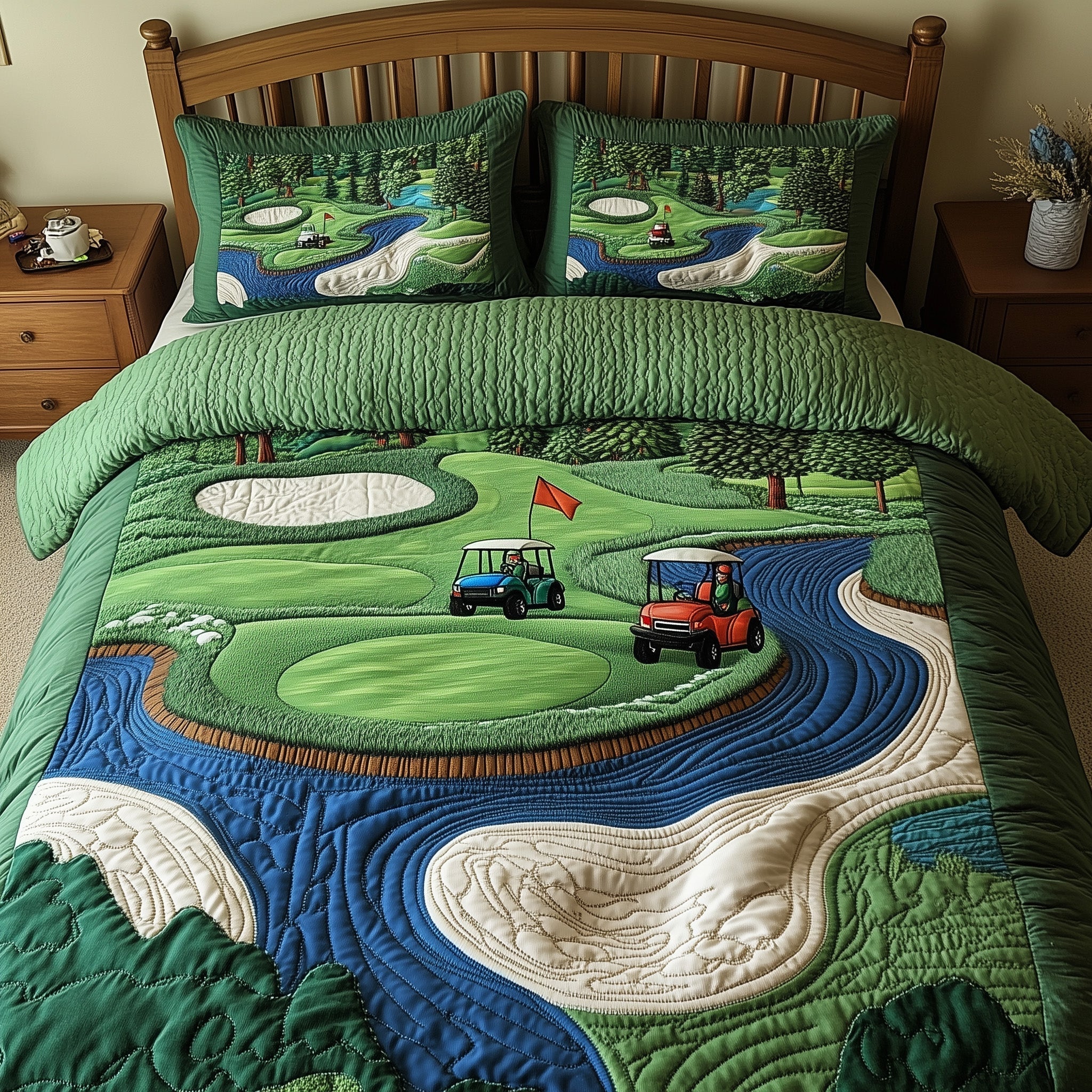 Golf Course Quilted Bedding Set Unusual Bed Sheets Golf Enthusiast Gifts