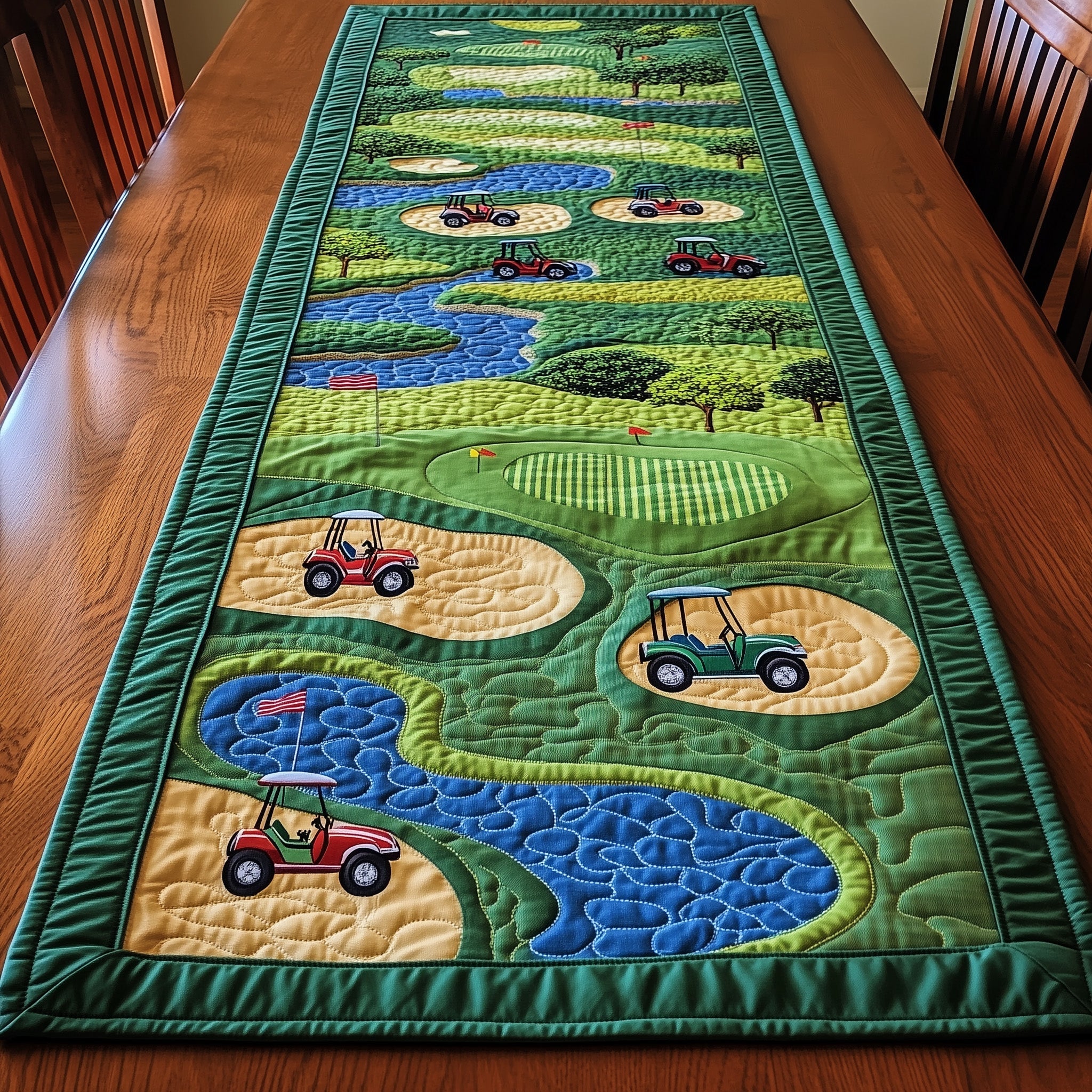 Golf Course Quilted Table Runner Dining Decor Good Golf Presents