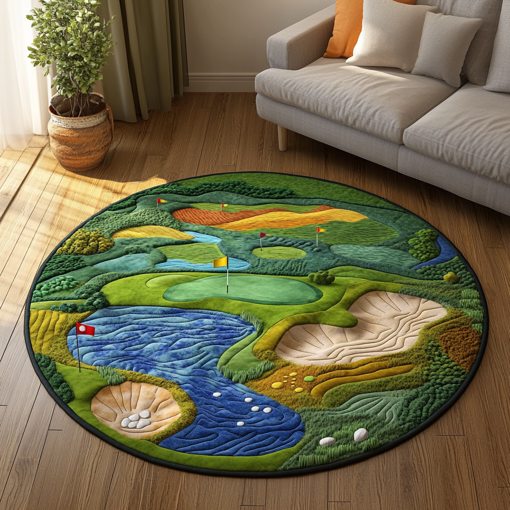 Golf Paradise Quilted Round Mat Round Small Rugs Best Gifts For Men Golfers
