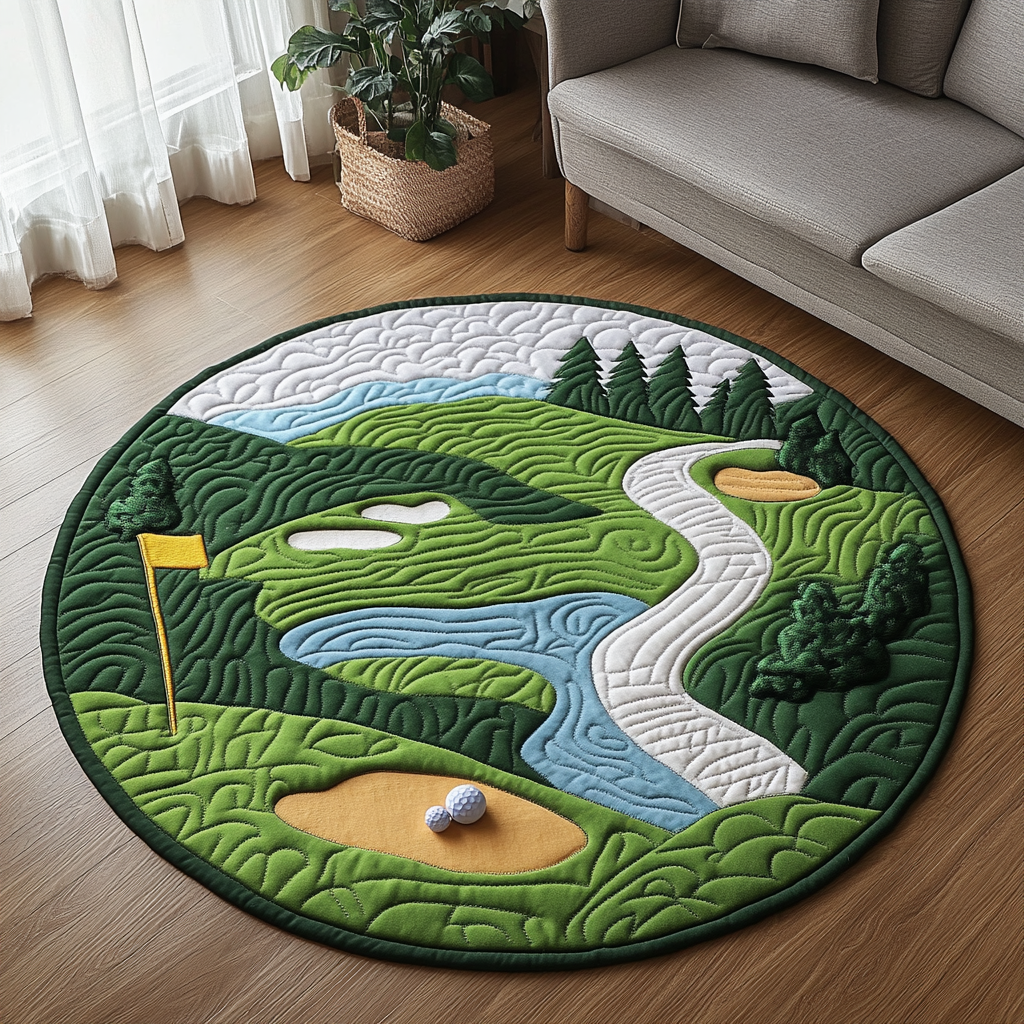 Golf Serenity Quilted Round Mat Small Round Carpet Rugs Best Golf Gifts Men