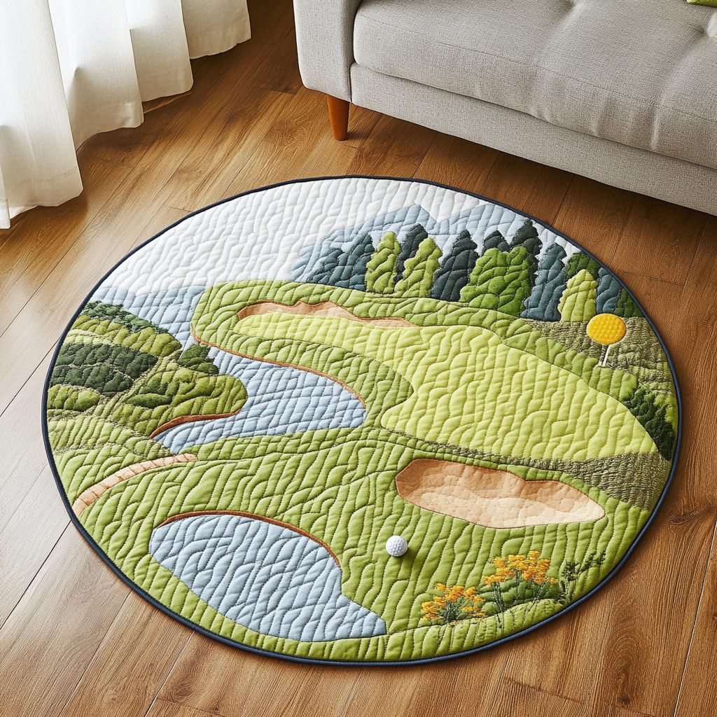 Golf View Quilted Round Mat Circle Rugs Small Good Golf Gifts For Men