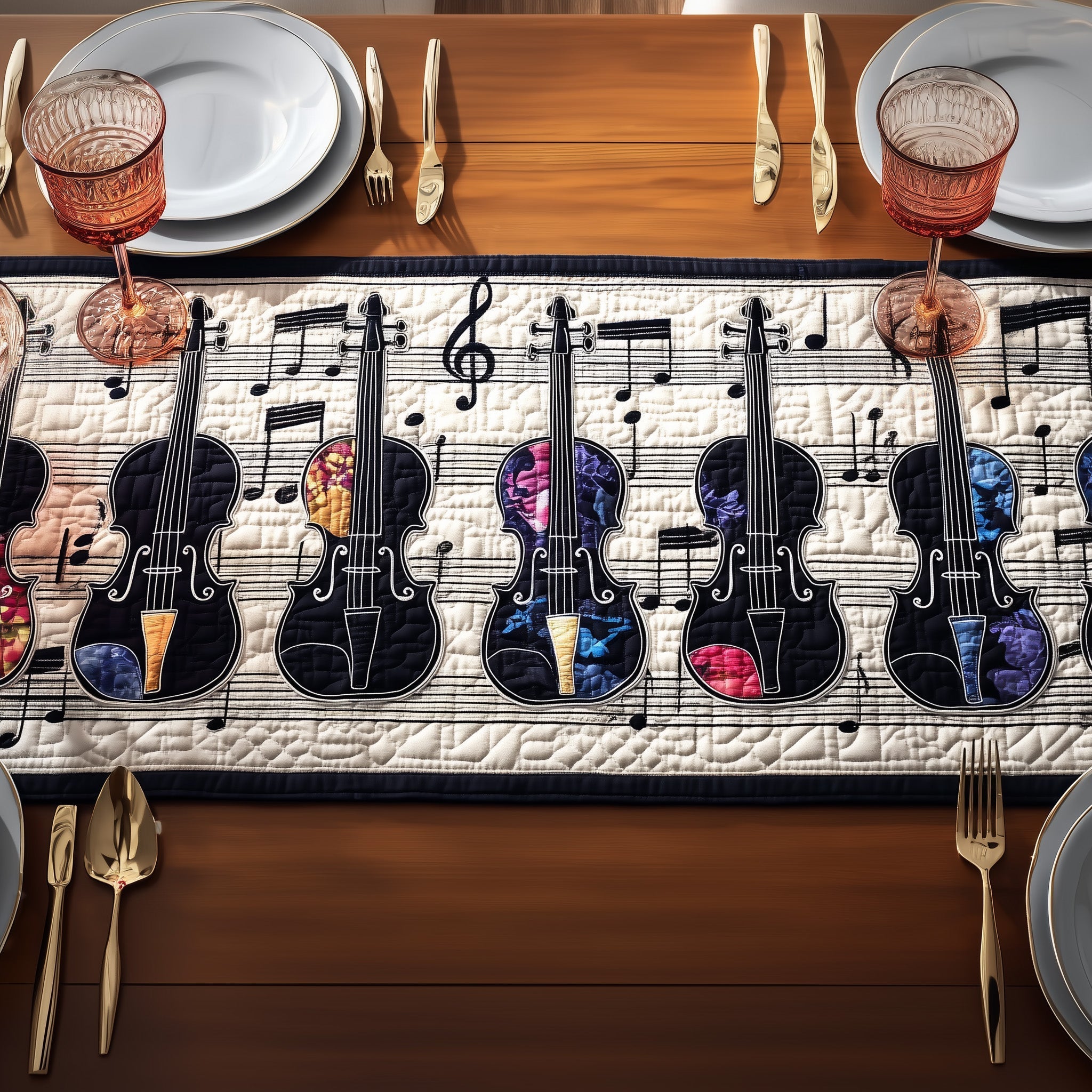 Gorgeous Violin Quilted Table Runner Table Mat Runner Gift Ideas For Violin Teacher