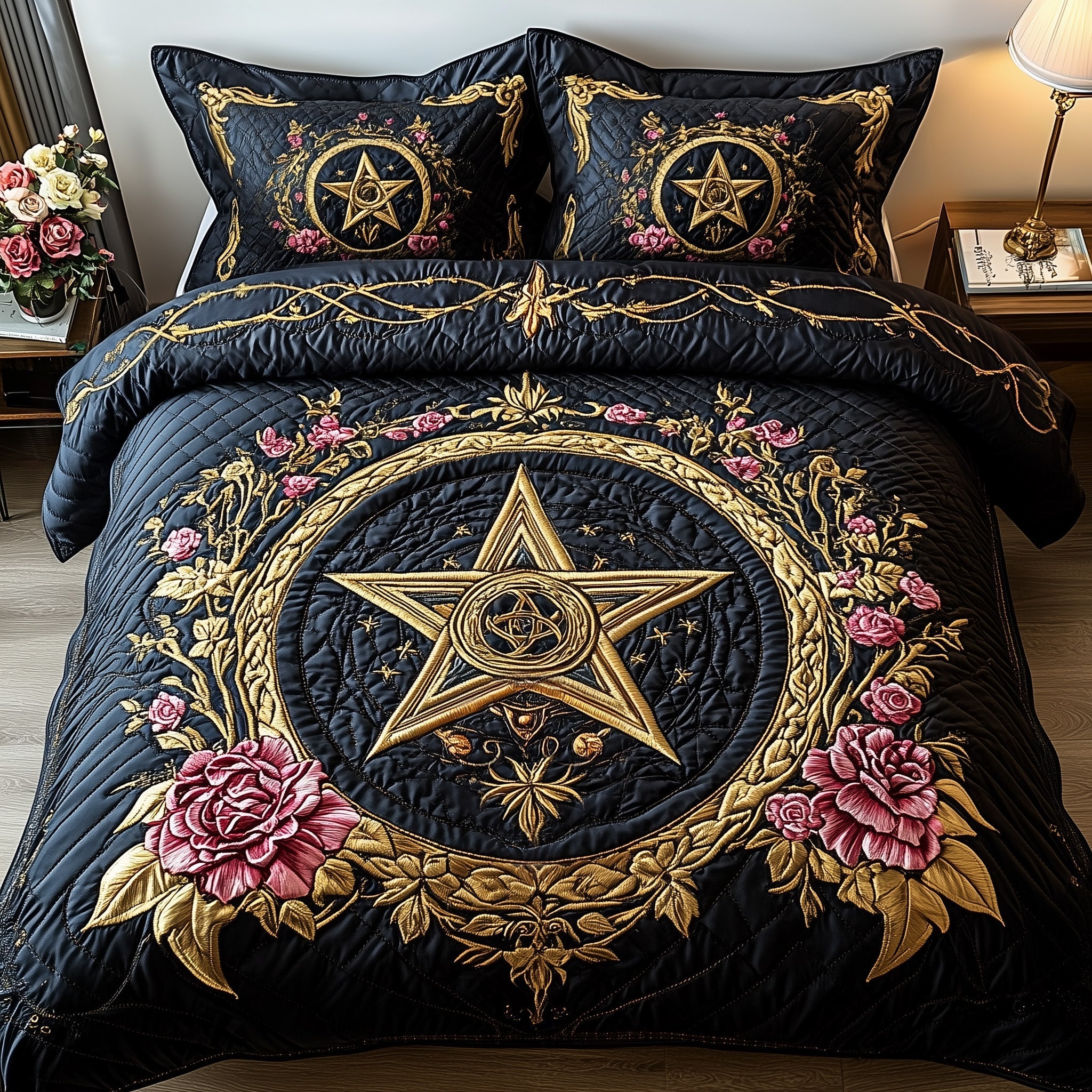 Gothic Pentagram Quilted Bedding Set Bedspreads Birthday Ideas For Mother