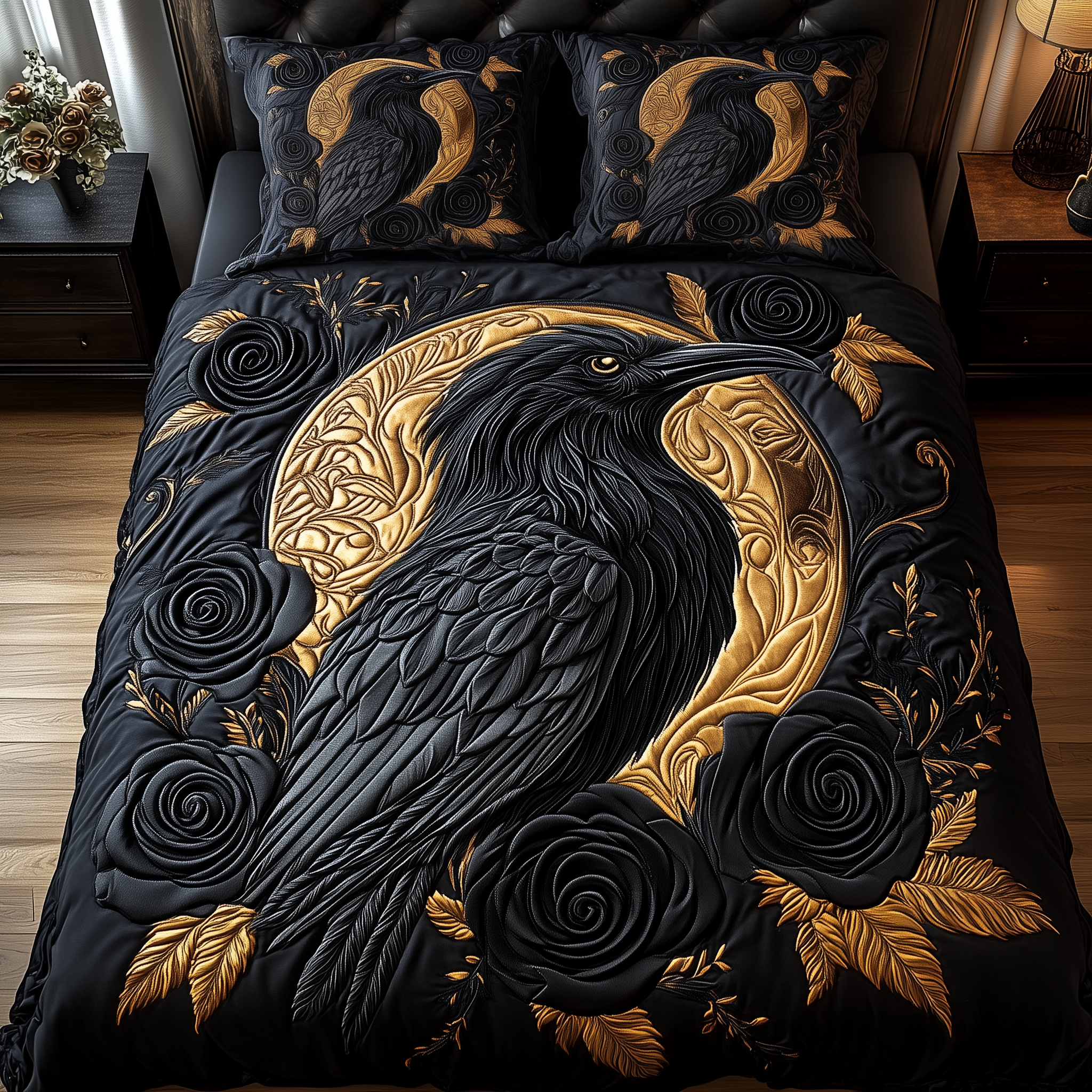 Gothic Raven Quilted Bedding Set Bed Comforter Sets Good Mothers Day Gift Ideas