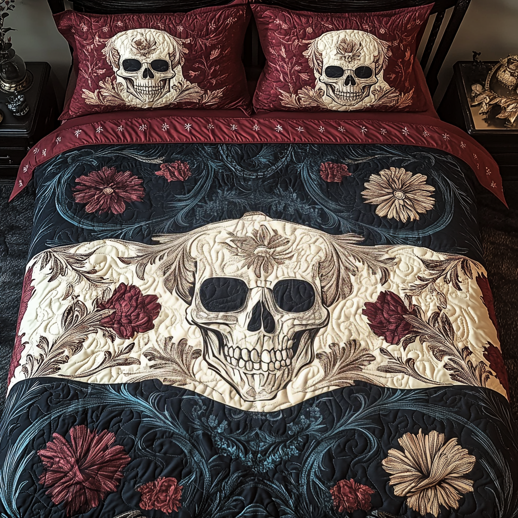 Gothic Skull Quilted Bedding Set Bedspread Set Gifts With Skulls On Them
