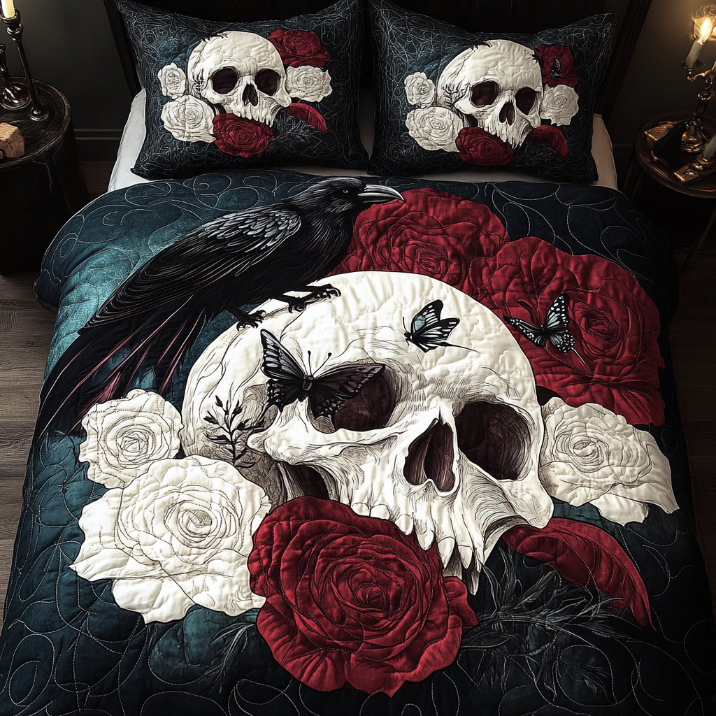 Gothic Skull Quilted Bedding Set Cool Bedroom Decor Skull Presents For Her