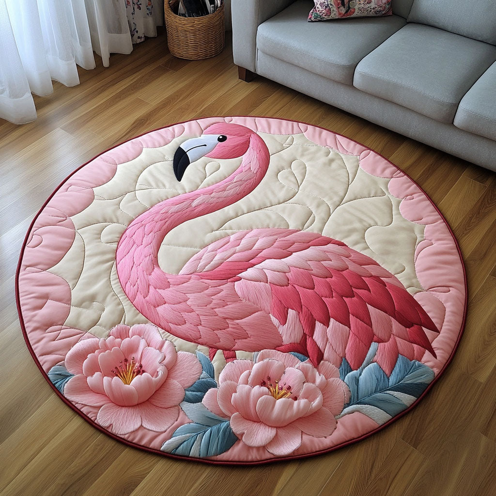 Graceful Beauty Quilted Round Mat Cool Circle Rugs Flamingo Novelty Gifts