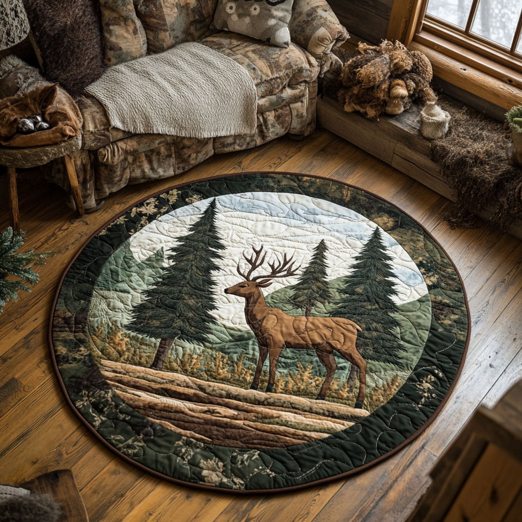 Graceful Deer Quilted Round Mat Round Rug Mat Cool Gifts For Deer Hunters