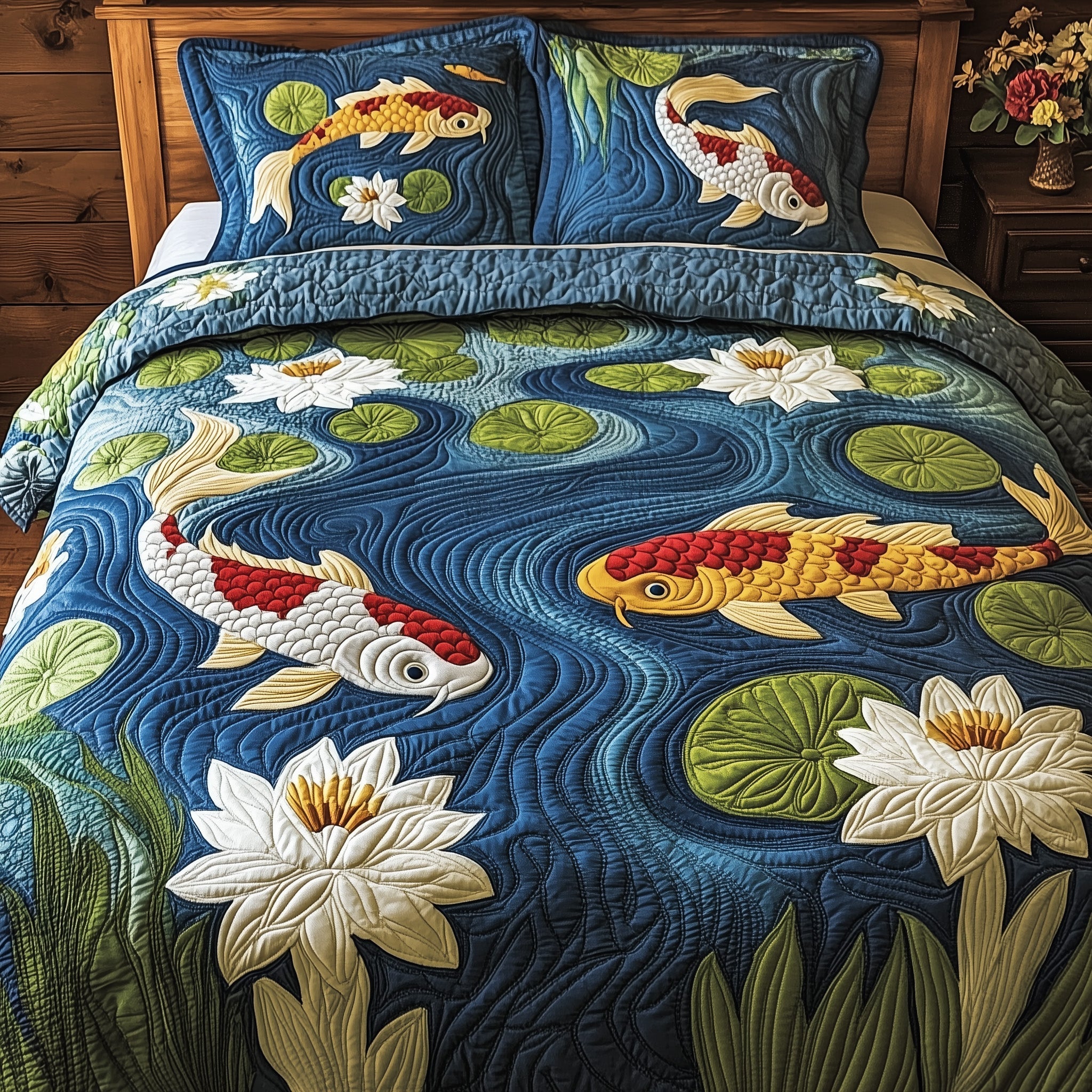 Graceful Koi Symphony Quilted Bedding Set Nice Bed Sheet Sets Nice Birthday Gifts For Mom