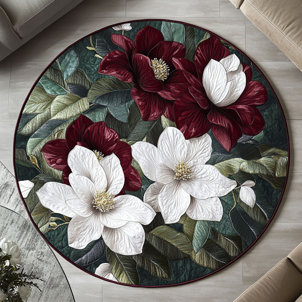 Graceful Magnolia Quilted Round Mat Circle Floor Rugs Cute Mothers Day Gift Ideas
