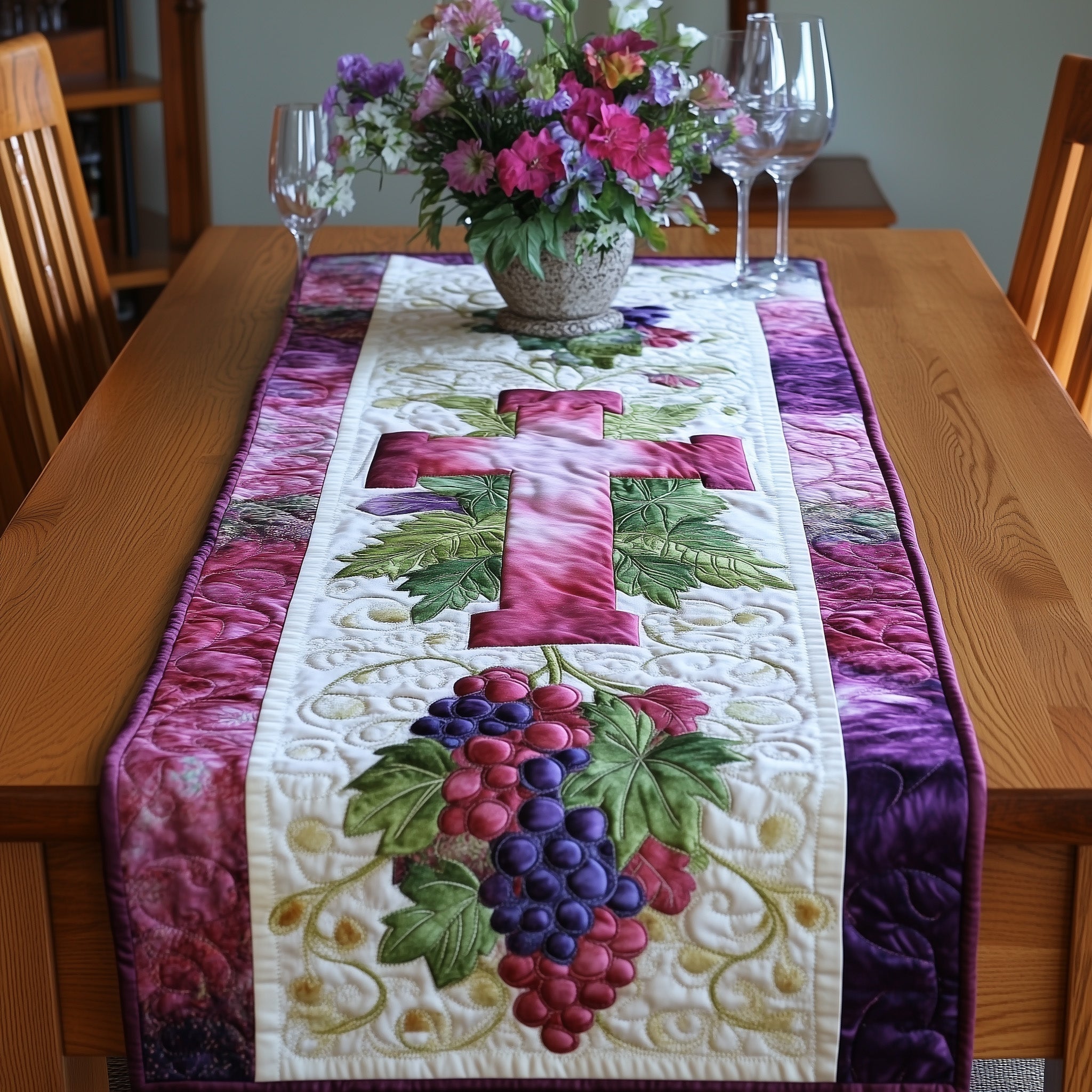 Grapes of Grace Quilted Table Runner Dining Room Table Toppers Christian Gifts For Him