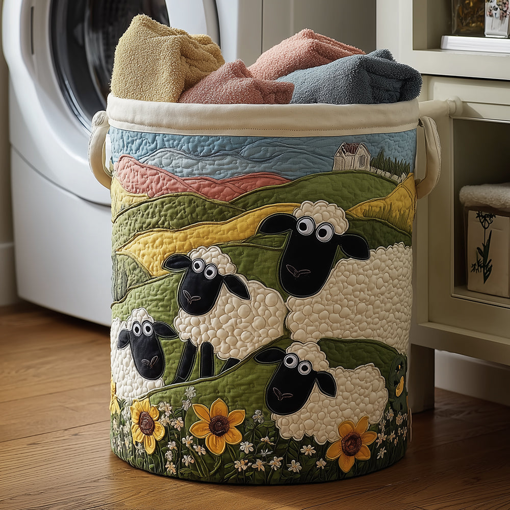 Grazing Sheep Quilted Laundry Basket Unique Laundry Basket Sheep Related Gifts