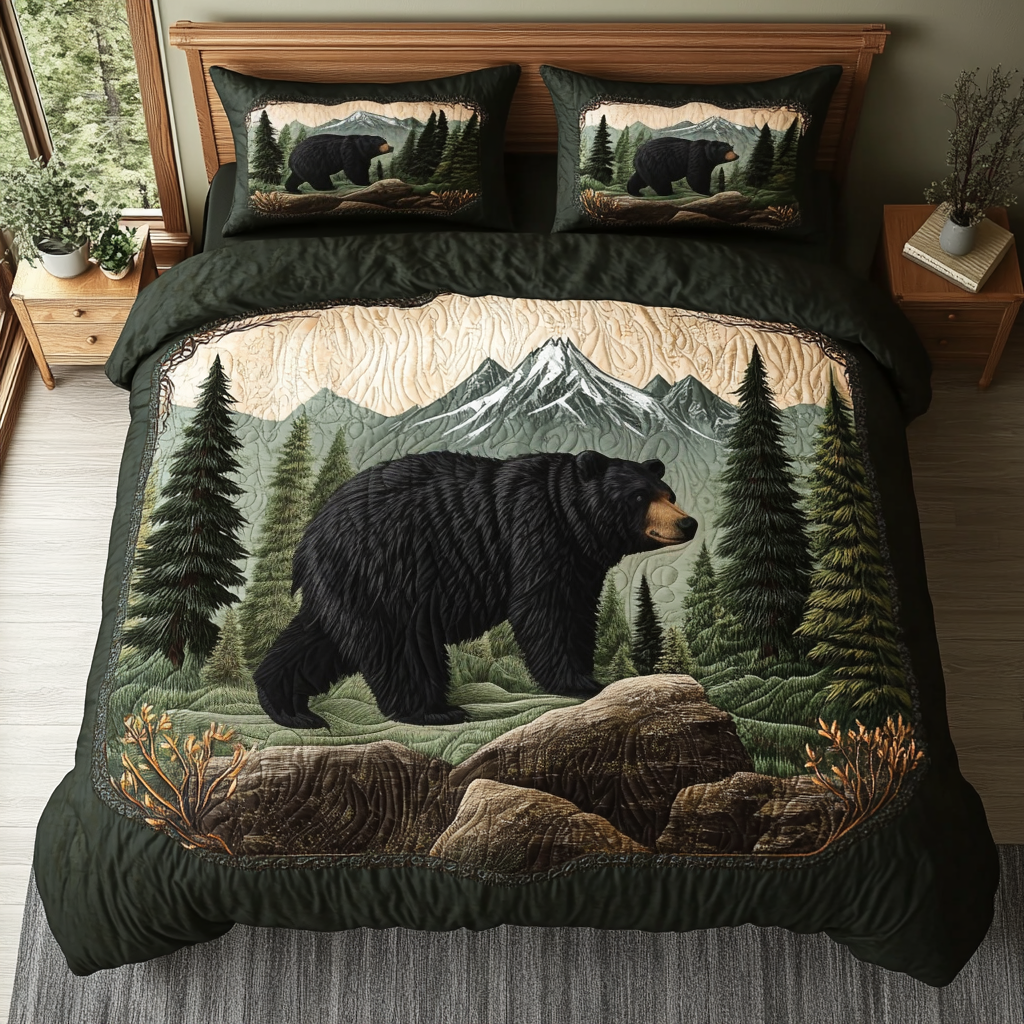 Great Smoky Mountain Black Bear Quilted Bedding Set Best Queen Sheets Birthday Presents For Dad