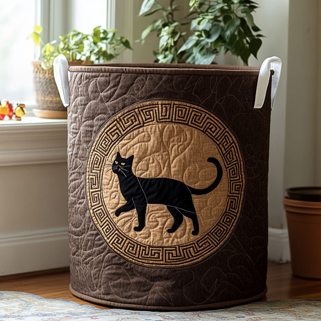 Greek Line Shadow Quilted Laundry Basket Rustic Laundry Hamper Gift Ideas For Cat Owners