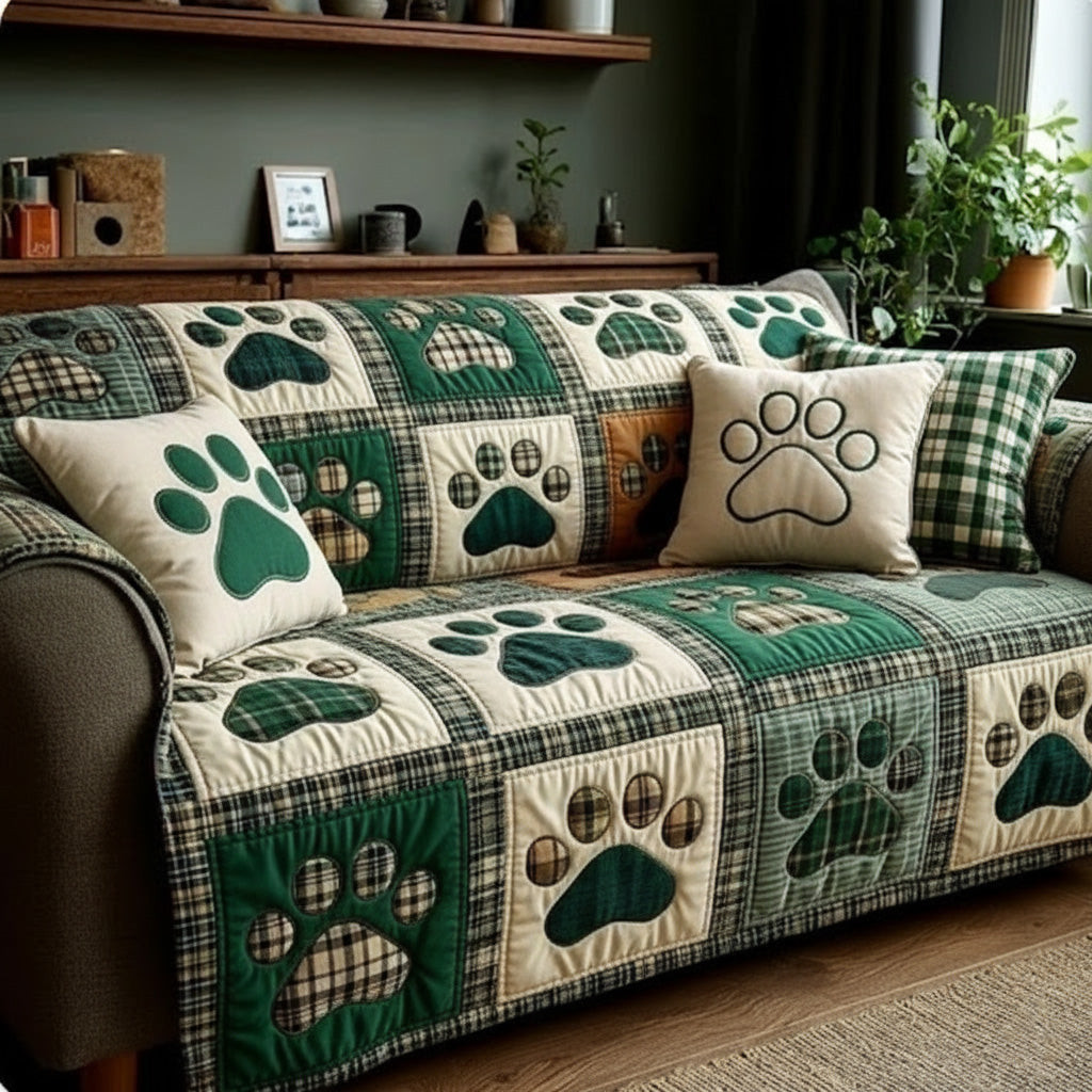 Green Buffalo Love Paw Quilted Sofa Cover Couch And Sofa Covers Dog Themed Gifts