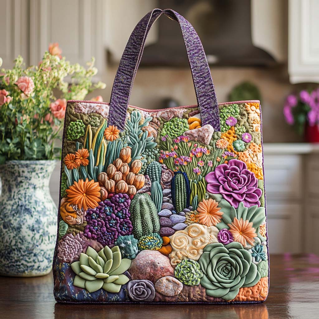 Green Cactus Charm Quilted Tote Bag Cool Tote Bags For Women Great Mother's Day Gifts For Wife