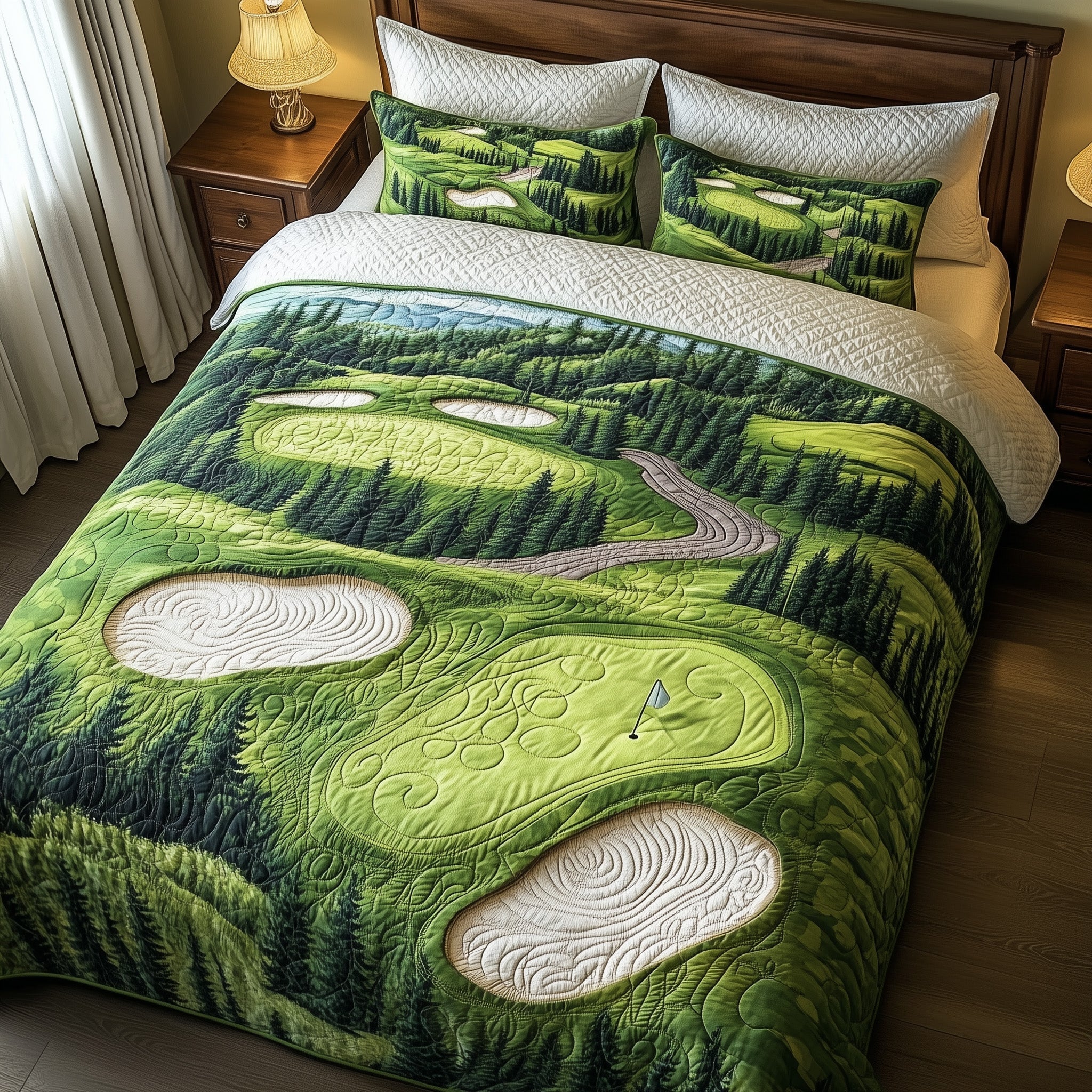 Green Dream Quilted Bedding Set Comforter Sets Queen Great Golf Gifts For Men