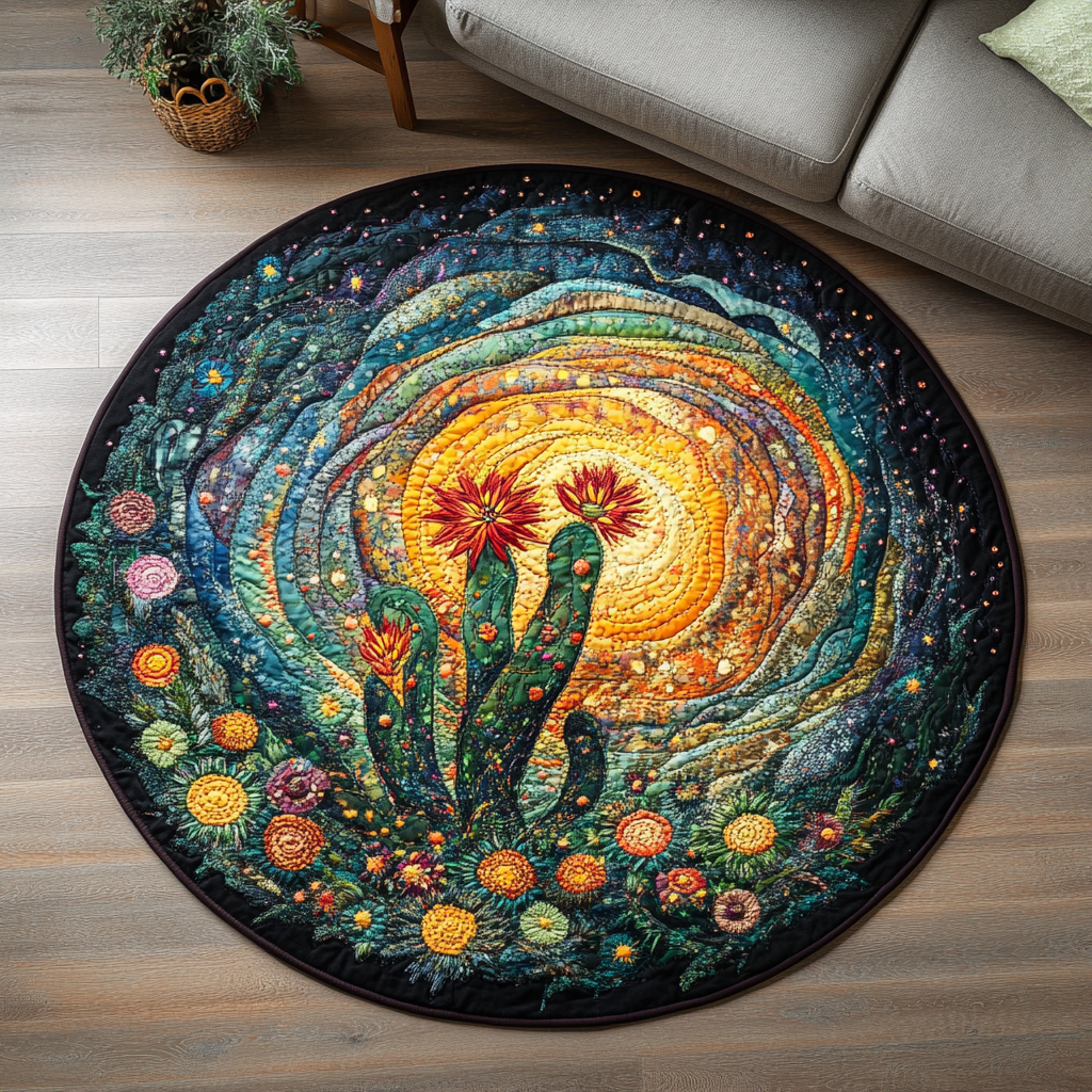Green Haven Quilted Round Mat Round Mats For Sale Cactus Birthday Gift